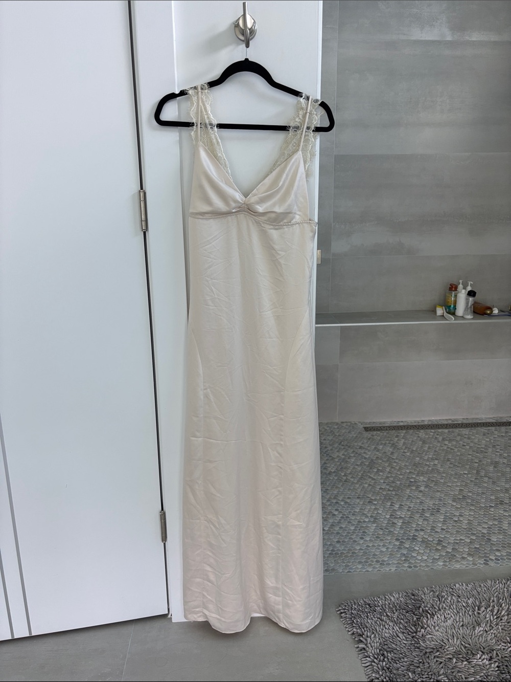 Nasty Gal Ivory Satin Slip with Lace Trim. Love, Courtney collection.